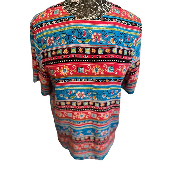 Vintage 90s Alfred Dunner Silk Top‎ Short Sleeve Aztec Floral Flowy Red Blue 10 - Picture 11 of 16